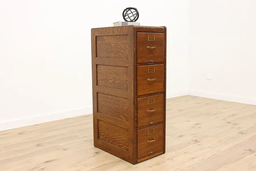 Main image of Oak 4 Drawer Antique Office or Library File Cabinet, Library Bureau