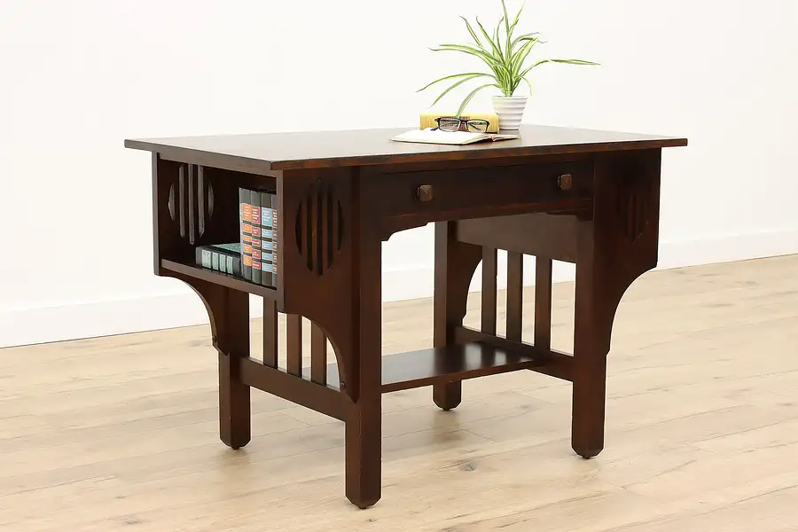 Main image of Mission Oak Arts & Crafts Antique Craftsman Office Desk or Library Table