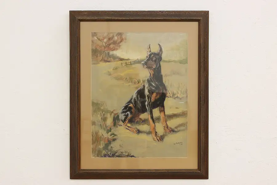 Main image of Doberman Dog Vintage Original Pastel Painting, Kussler 34.5"