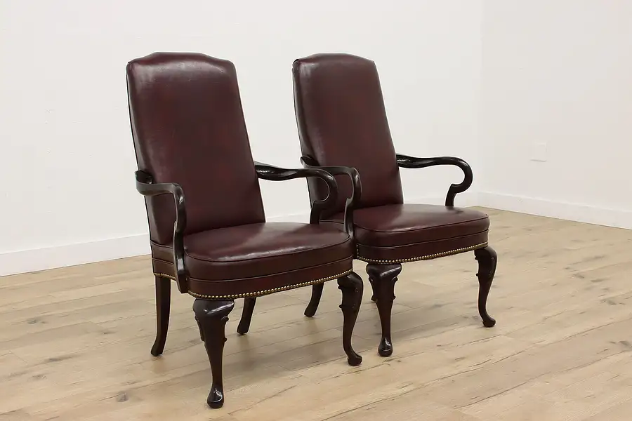 Main image of Pair of Georgian Vintage Office or Library Faux Leather Chairs High Point