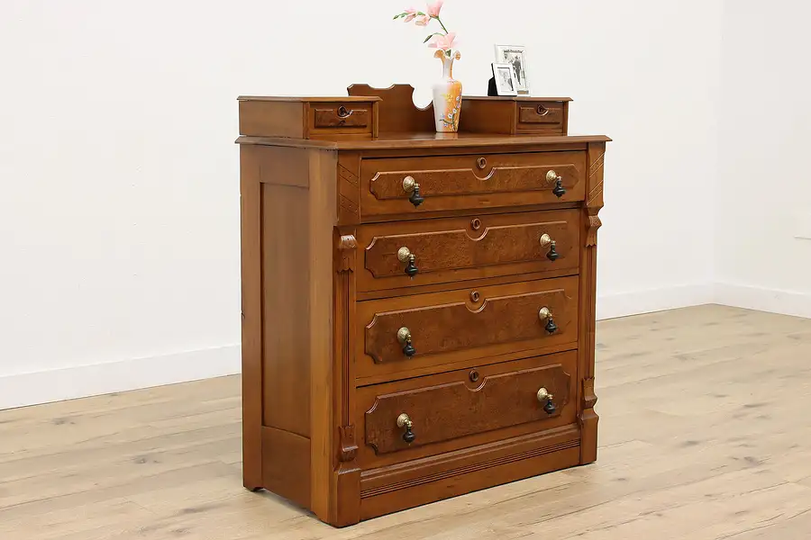 Main image of Victorian Carved Walnut Antique Chest or Dresser, Hankie Boxes