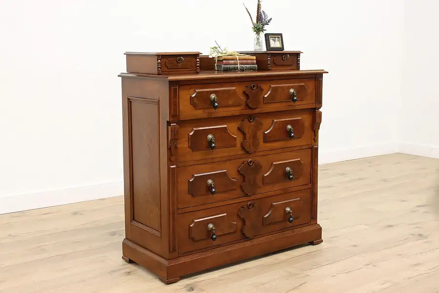 Main image of Victorian Carved Walnut Antique Chest or Dresser, Jewelry Boxes