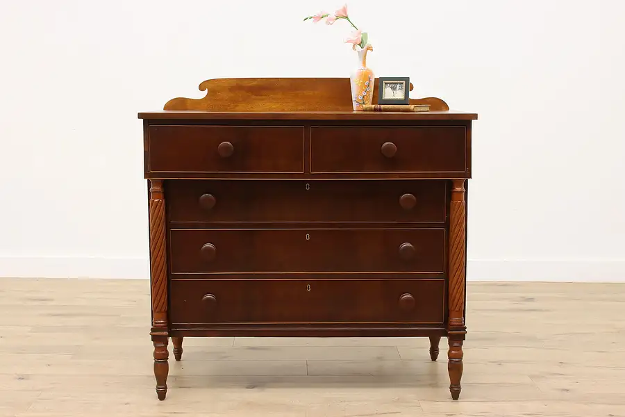 Main image of Sheraton Antique Mahogany Farmhouse Chest or Dresser, Spiral Columns