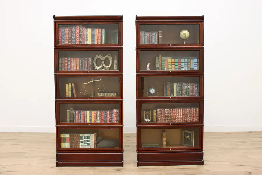 Main image of Pair of Antique 5 Stack Barrister Lawyer Office Bookcases, Globe Wernicke