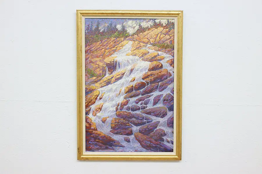 Main image of Falls on Box Creek WA Vintage Original Oil Painting, Kosak 40.5"