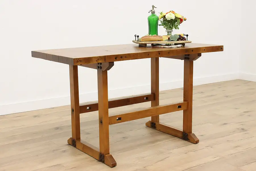 Main image of Farmhouse Salvage Workbench Antique Kitchen Island or Cheese & Wine Table