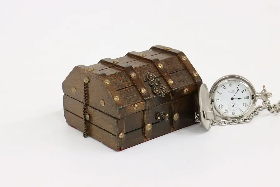 Main image of Miniature Vintage Oak Pirate Treasure Chest Jewelry Box