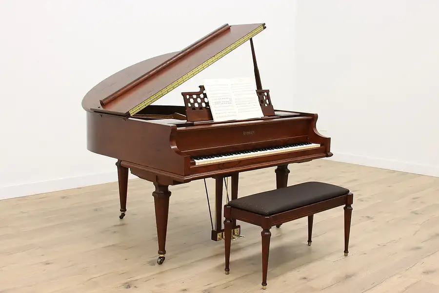 Main image of Oak 1976 Vintage 58" Grand Piano & Matching Bench, Kimball