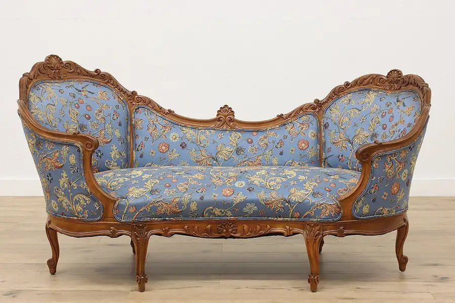 Main image of French Vintage Carved Birch Chaise, Sofa or Settee, Recent Upholstery