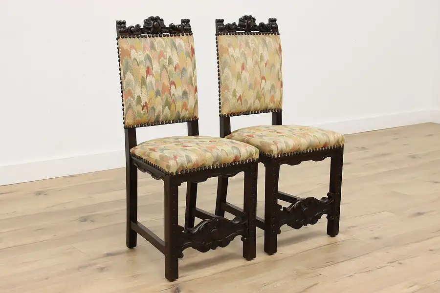 Main image of Pair of Italian Antique Carved Walnut Dining, Desk or Office Chairs