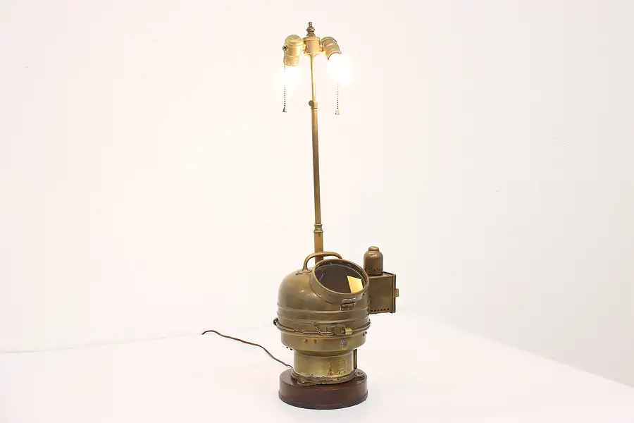 Main image of Industrial Salvage Antique Nautical Brass Ship Compass Lamp