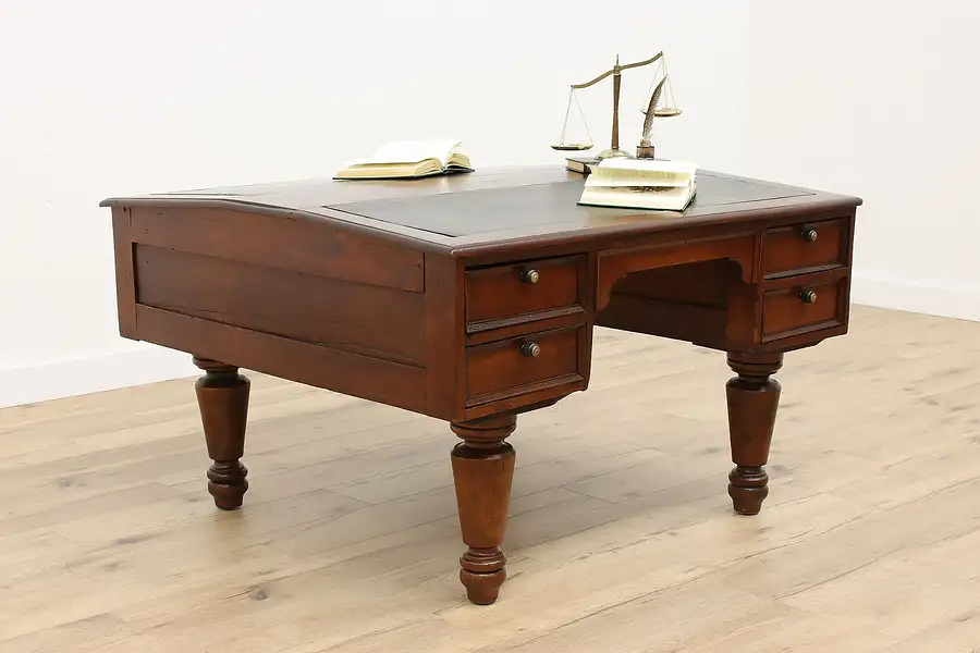 Main image of Victorian Walnut Antique Office or Library Partner Desk, Leather Tops