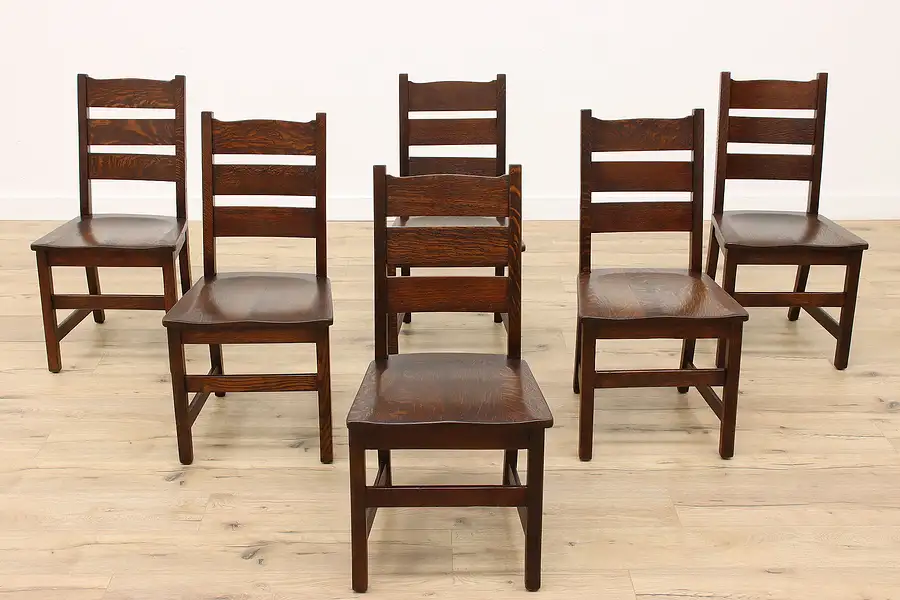 Main image of Set of 6 Arts & Crafts Mission Oak Antique Craftsman Dining Chairs, Ford