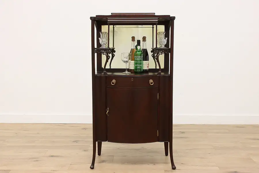 Main image of Art Nouveau Antique Mahogany Music File, Bath, or Bar Cabinet with Mirror