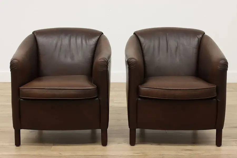 Main image of Pair of Vintage French Art Deco Leather Club Chairs