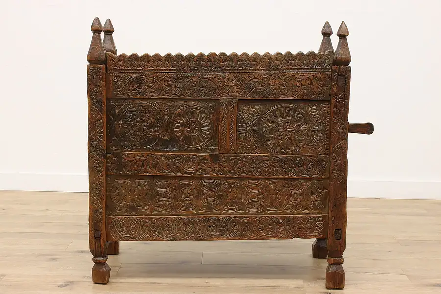 Main image of Bali Hand Carved Pine Antique marriage or Dowry Chest, Sliding Door