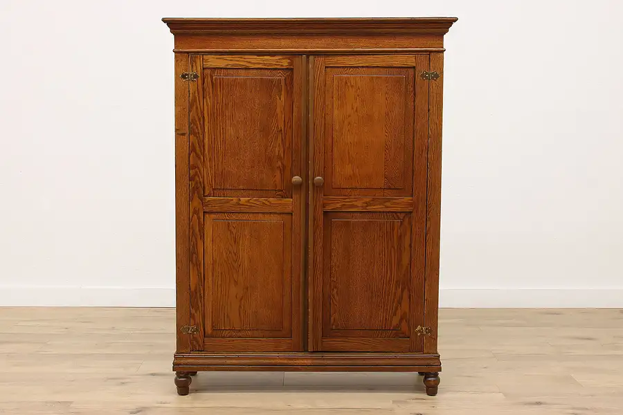 Main image of Farmhouse Antique Oak Wardrobe, Pantry Cupboard or Bathroom Cabinet