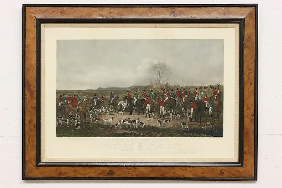 Main image of The Bedale Fox Hunt Antique Hand Colored Etching 1842 after Martin 40.5"