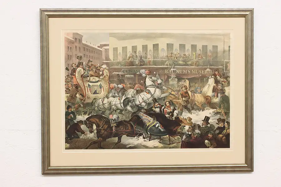 Main image of Sleighing at Barnum in New York Antique Lithograph, Benecke 39.5"