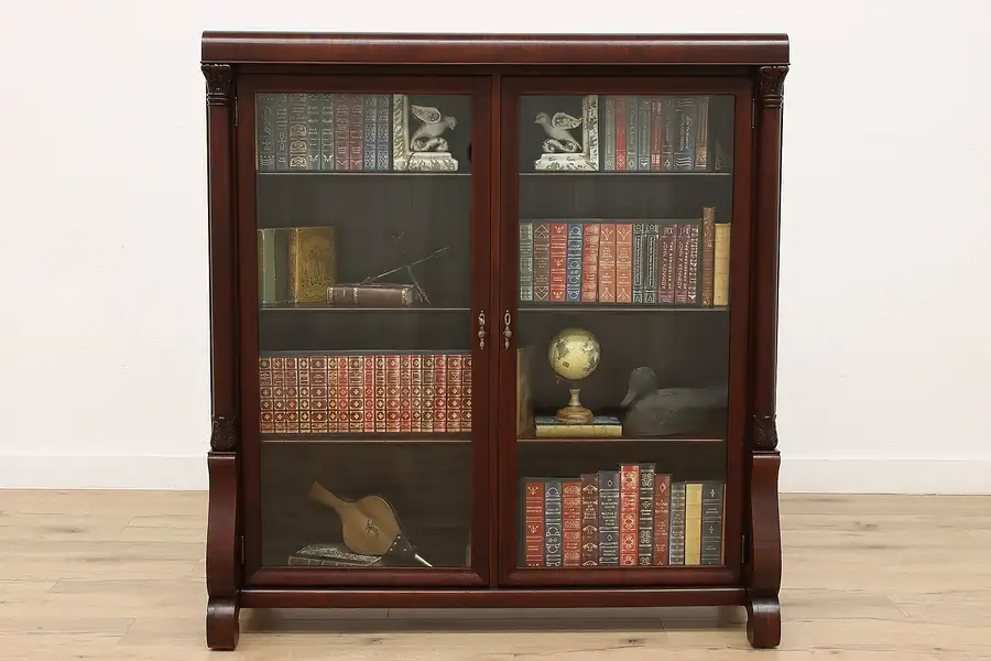 Main image of Empire Mahogany Antique Office or Library Bookcase, Columns & Wavy Glass