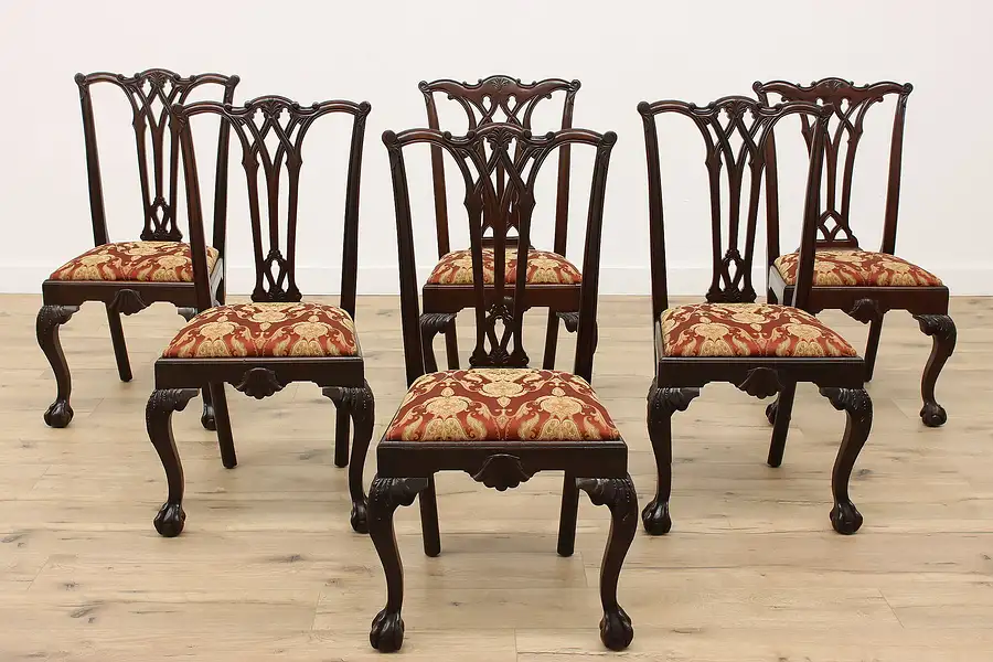 Main image of Set of 6 Georgian Vintage Mahogany Dining Chairs, Ball & Claw Feet