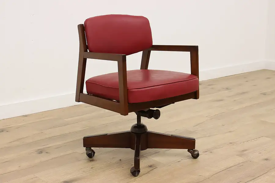 Main image of Midcentury Modern 60s Vintage Walnut Swivel Office or Library Desk Chair