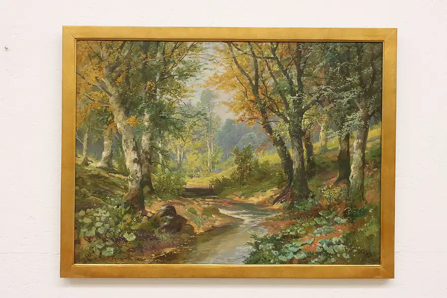 Main image of Forest & Brook in Autumn Antique Original Oil Painting, Vikas 33.5"