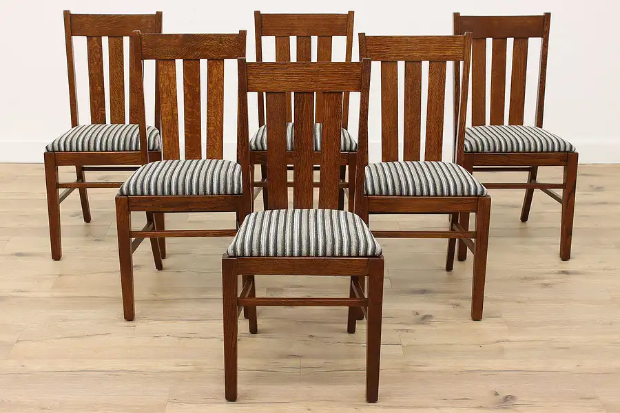 Main image of Set of 6 Arts & Crafts Mission Oak Antique Craftsman Dining Chairs