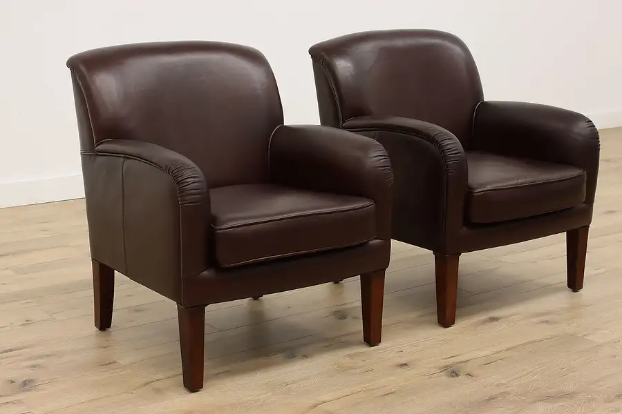 Main image of Pair of Midcentury Modern Scandinavian Leather Club Chairs