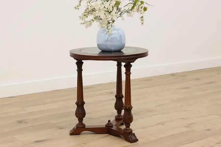 Main image of Traditional Vintage Walnut Coffee, Chairside or End Table, Marble Top