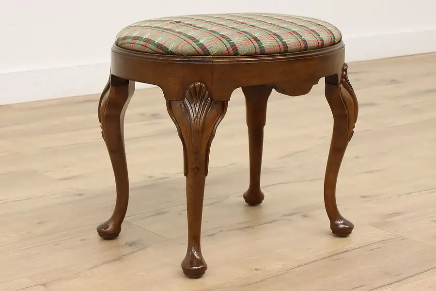 Main image of Georgian Vintage Carved Mahogany Oval Bench or Footstool