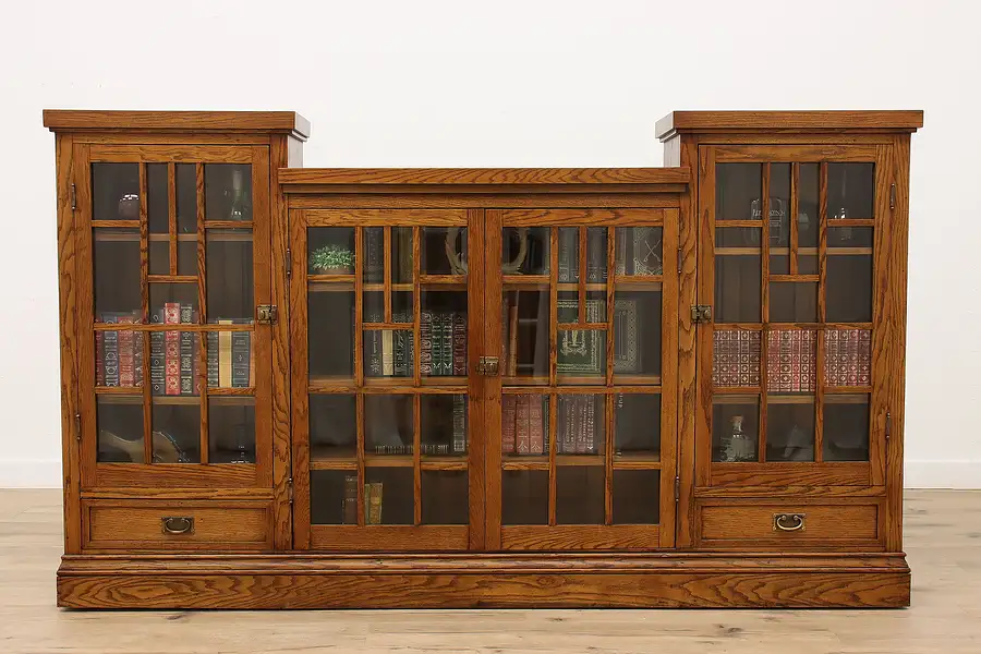 Main image of Arts & Crafts Mission Oak Antique Craftsman Bookcase or China Cabinet