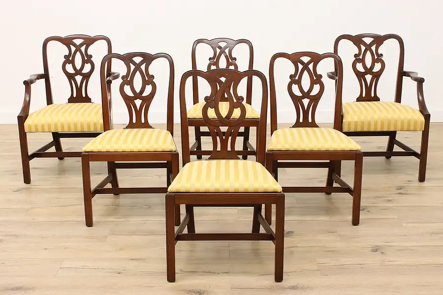 Main image of Set of 6 Georgian Design Vintage Mahogany & New Upholstery Dining Chairs