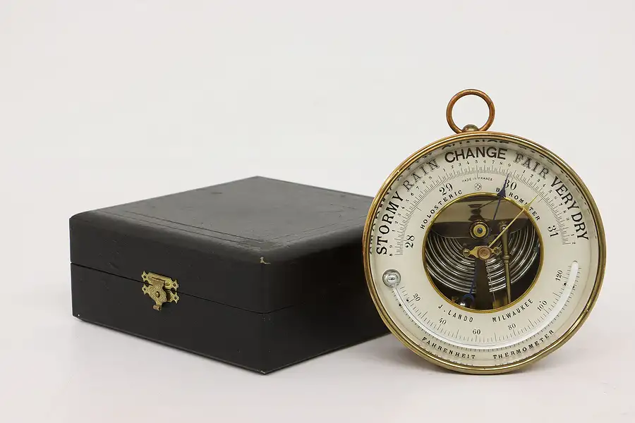 Main image of French Antique Barometer & Thermometer, Case, PHBN