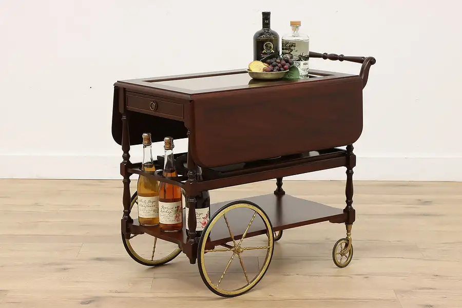 Main image of Traditional Mahogany German Vintage Rolling Bar, Tea or Dessert Cart