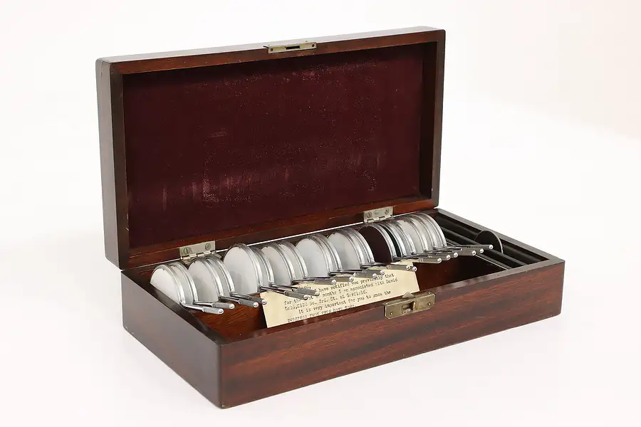 Main image of Optometrist Tool Box Vintage Eye Test Kit with Mahogany Box