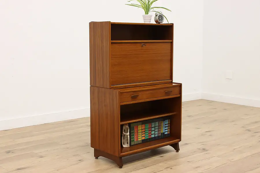 Main image of Midcentury Modern Vintage Teak Drop Front Secretary Desk, Welters