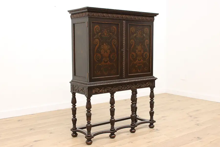 Main image of Renaissance Antique Oak China, Office or Bar Cabinet, Cupboard, Painted