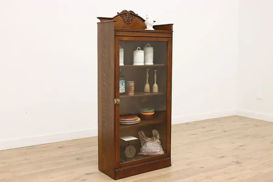 Main image of Victorian Carved Oak Antique Kitchen or Bathroom Cabinet, Bookcase