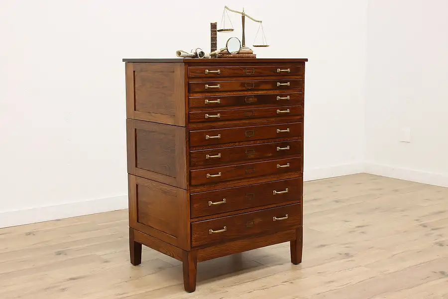 Main image of Oak Stacking Antique 9 Drawer Office Collector Map Chest File Cabinet