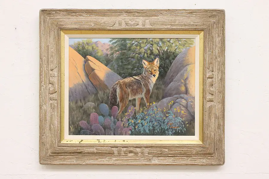 Main image of Coyote On The Prowl Vintage Original Oil Painting, Langston 26"