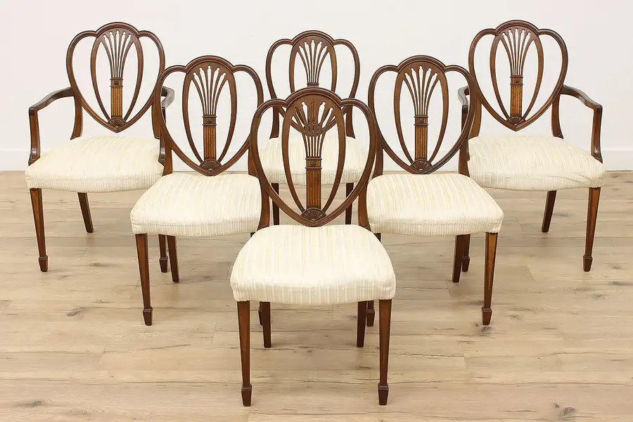 Main image of Set of 6 Georgian Shield Back Vintage Mahogany Dining Chairs