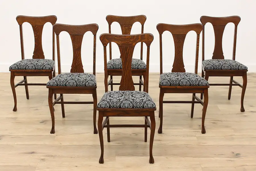 Main image of Set of 6 Antique Victorian to Art Nouveau Oak Dining Chairs, Paw Feet