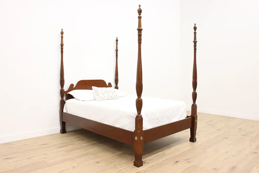 Main image of Georgian Style Vintage Carved Cherry Four Poster Queen Size Bed