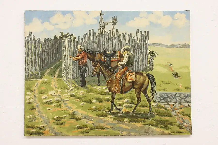 Main image of Cowboys Coming Home Vintage Southwest Original Oil Painting, Lerado 40"