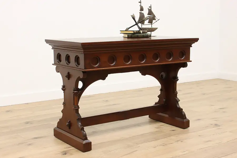 Main image of Tudor Carved Walnut Antique Hall or Sofa Table, Office or Library Desk