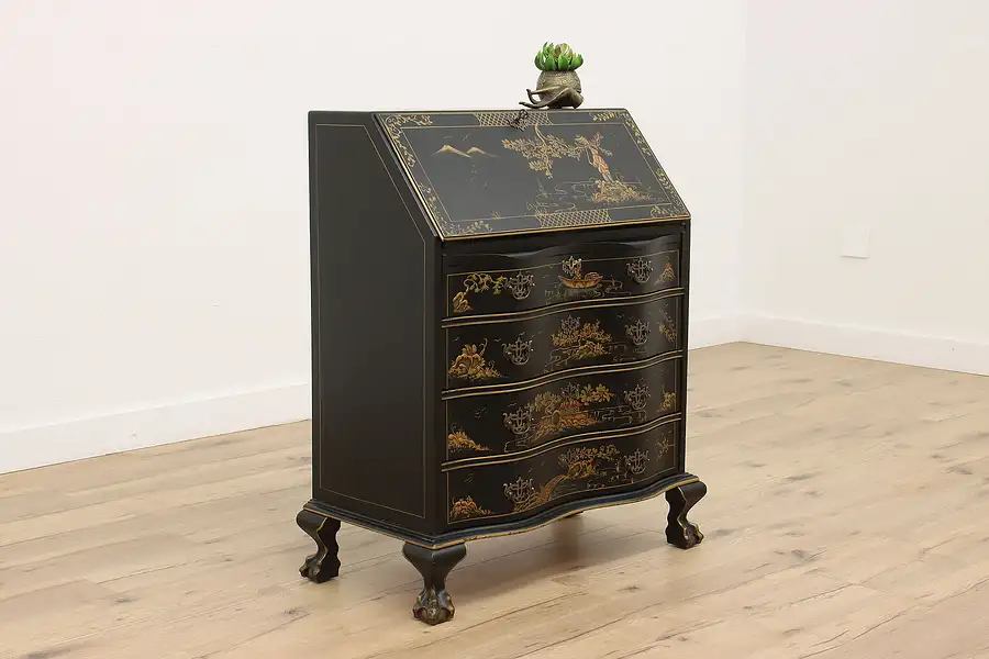 Main image of Chinese Hand Painted Lacquer Vintage Secretary Desk, Monitor