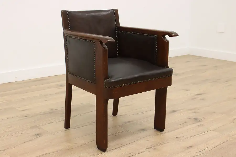 Main image of Art Deco Oak Antique Scandinavian Office or Library Leather Desk Chair