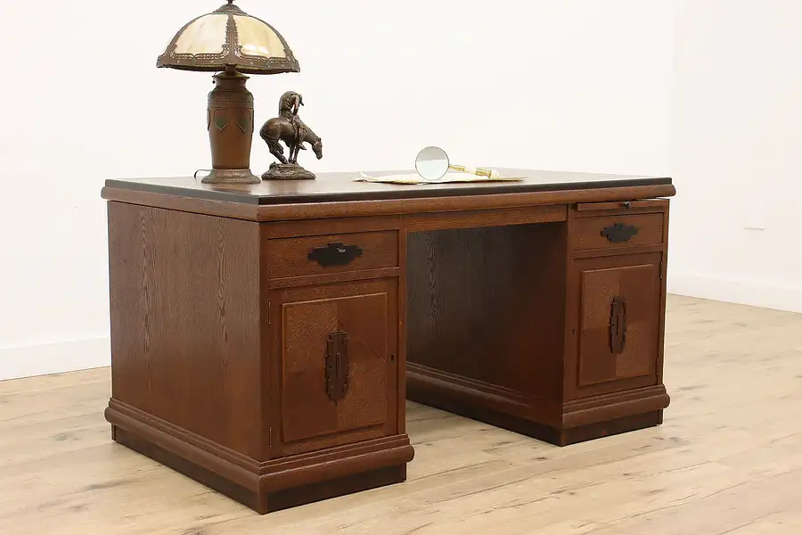 Main image of Art Deco Oak & Rosewood Antique Scandinavian Office or Library Desk