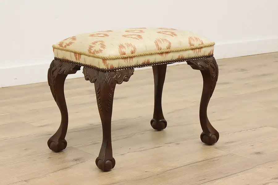 Main image of Georgian Vintage Carved Mahogany Footstool or Small Bench